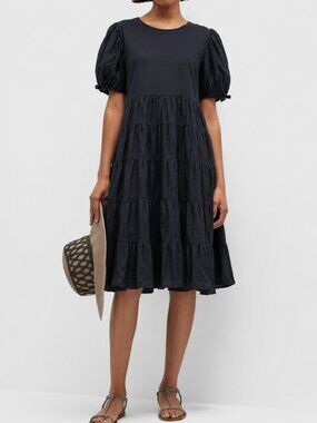 Merlette Black Sering Dress 100% Cotton Tiered Ruffle Flowing Women's Size Small